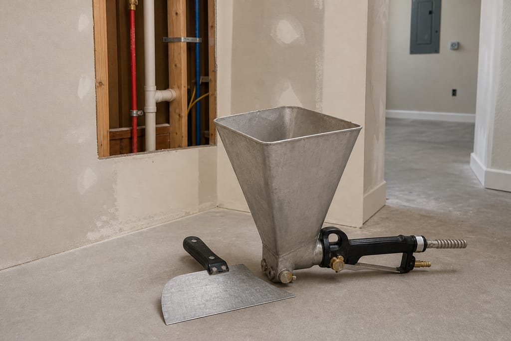 Texture-matching tools (hopper gun, knockdown knife) photo